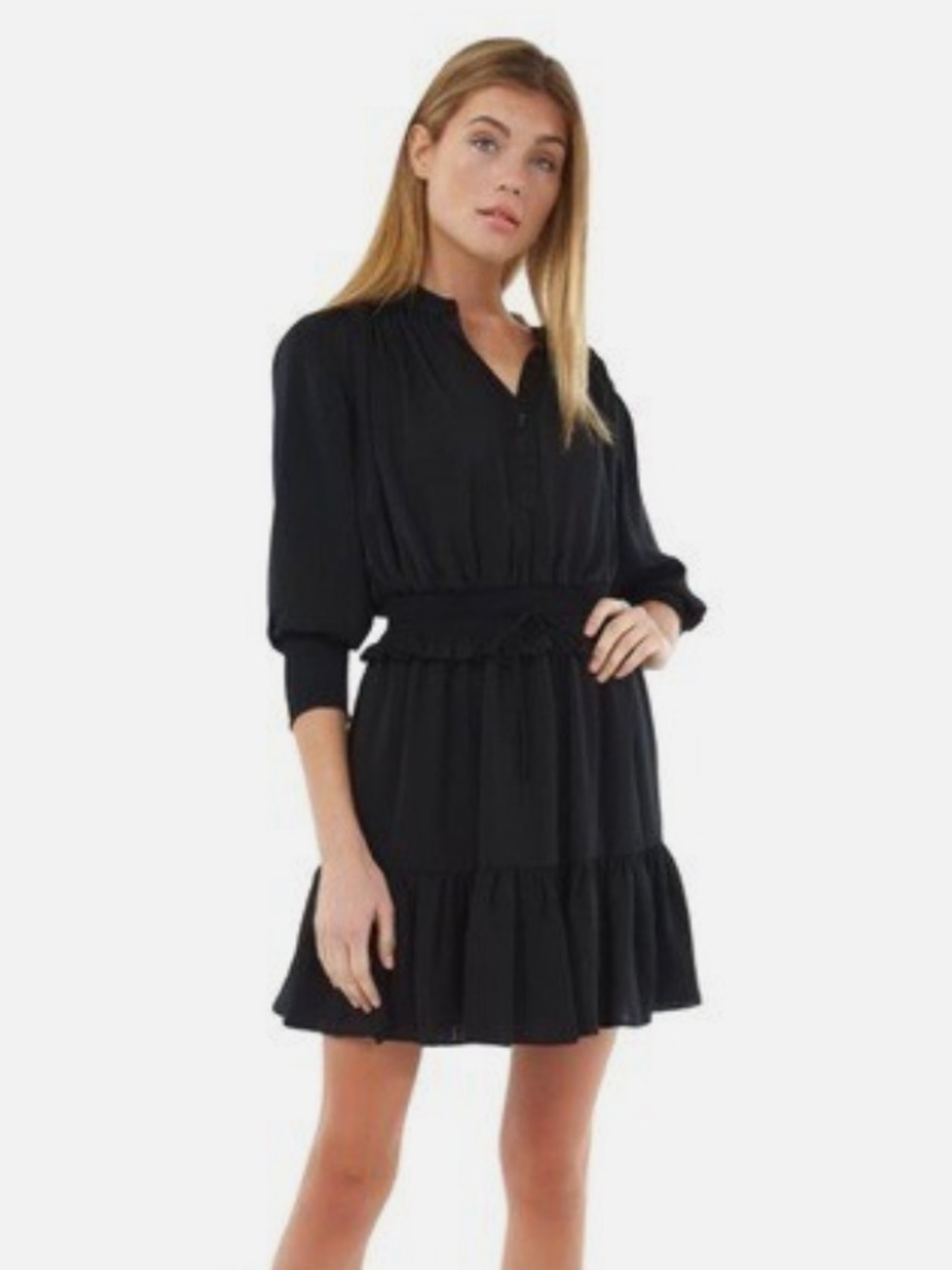 Rebecca minkoff Black Smocked Waist Tiered Dress